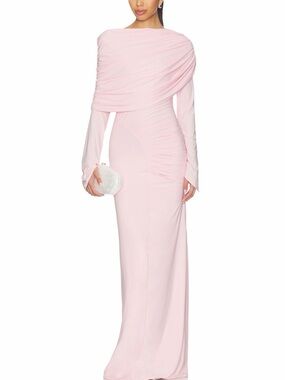 Elegant Pink Ruched Long-Sleeve Maxi Dress